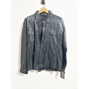 Frontier Leathers Black Genuine Leather Shirt Jacket Western Snap Button Large